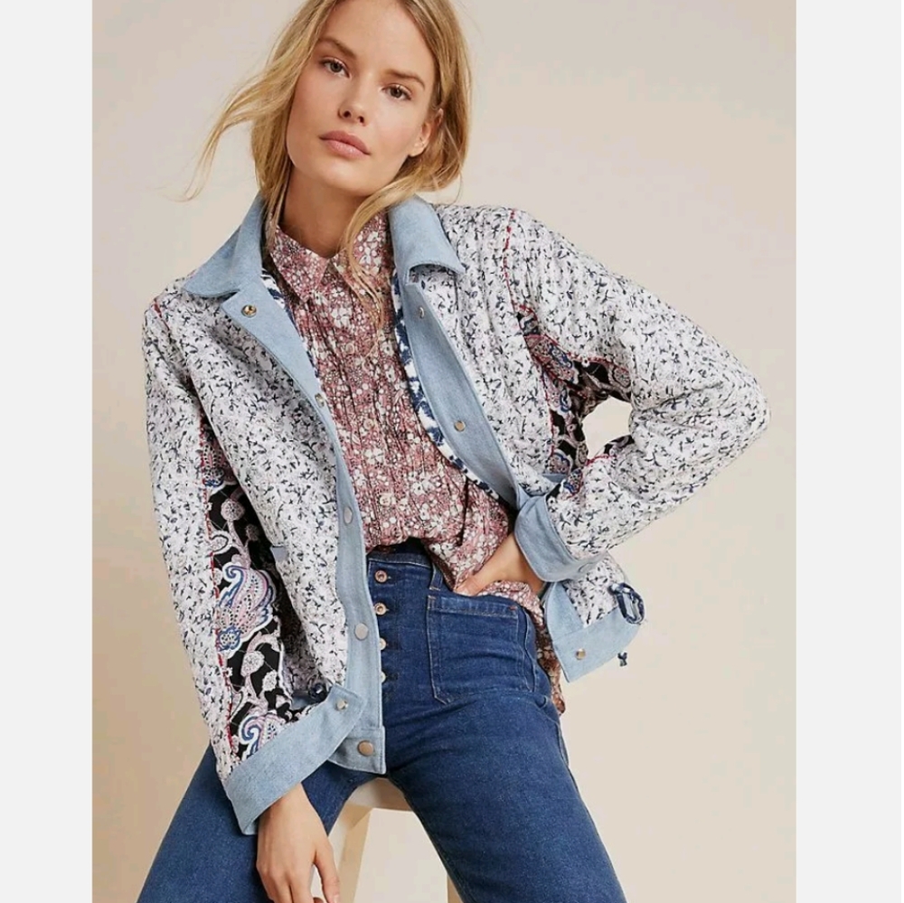 Blank NYC Quilted Floral Paisley Blue Reversible Jacket